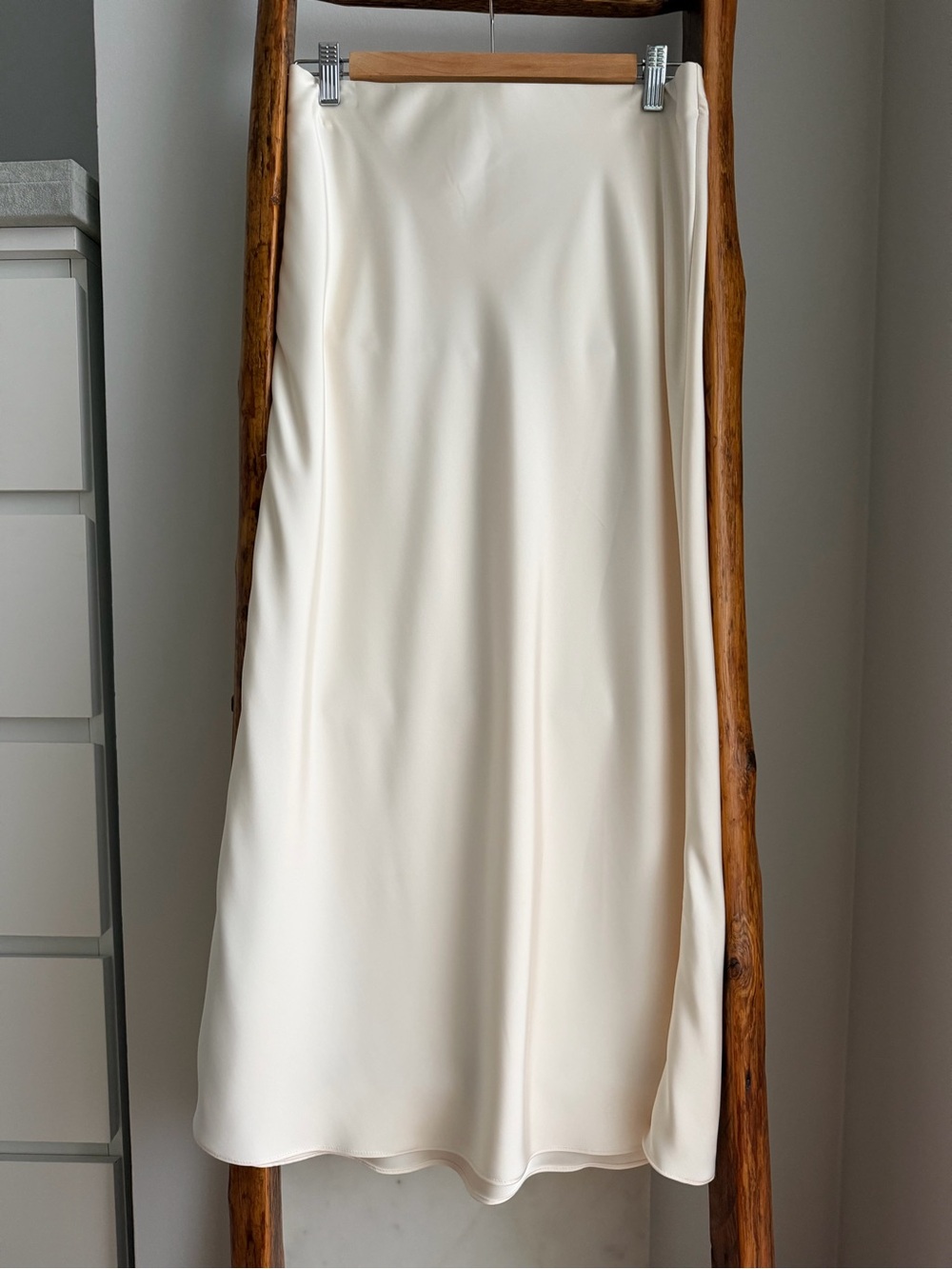 Zara Ivory Satin Slip Skirt, Size S